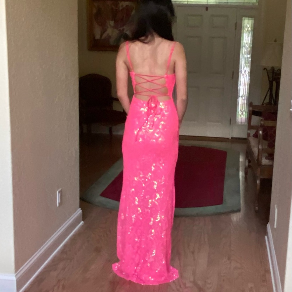 WINDSOR PROM DRESS in Hot Pink.  Strappy back with slit.  Size Small